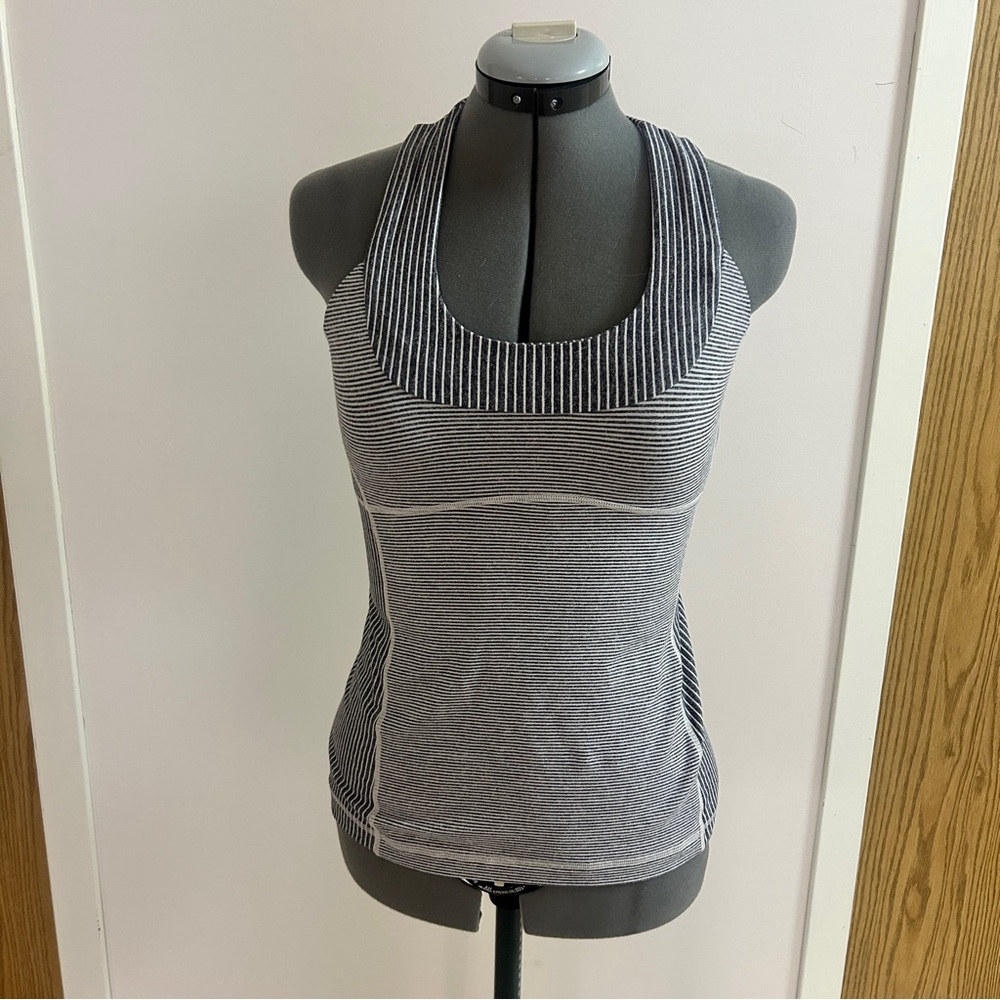 lululemon athletica Gray and Black Striped Tank Top